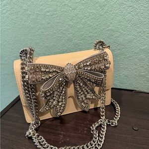 Kurt Geiger Cream Bag with Silver Bow and Chain